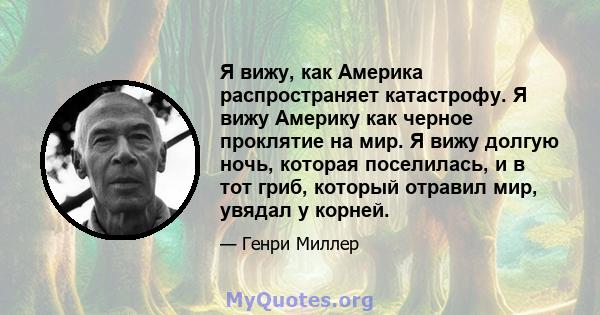 Я вижу, как Америка распространяет катастрофу. Я вижу Америку как черное проклятие на мир. Я вижу долгую ночь, которая поселилась, и в тот гриб, который отравил мир, увядал у корней.