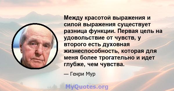 Между красотой выражения и силой выражения существует разница функции. Первая цель на удовольствие от чувств, у второго есть духовная жизнеспособность, которая для меня более трогательно и идет глубже, чем чувства.