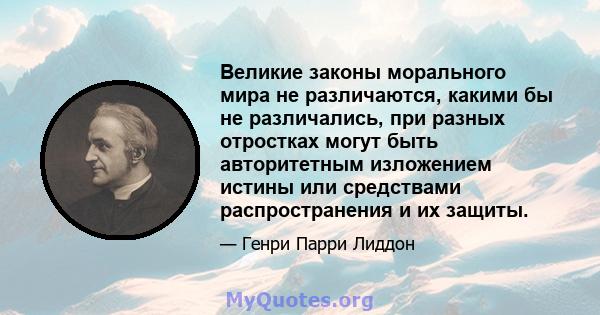 Великие законы морального мира не различаются, какими бы не различались, при разных отростках могут быть авторитетным изложением истины или средствами распространения и их защиты.