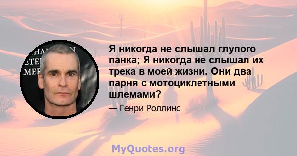 Я никогда не слышал глупого панка; Я никогда не слышал их трека в моей жизни. Они два парня с мотоциклетными шлемами?