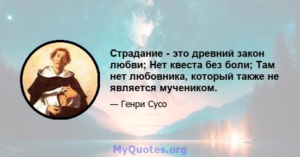 Страдание - это древний закон любви; Нет квеста без боли; Там нет любовника, который также не является мучеником.