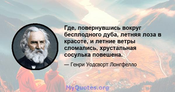 Где, повернувшись вокруг бесплодного дуба, летняя лоза в красоте, и летние ветры сломались, хрустальная сосулька повешена.