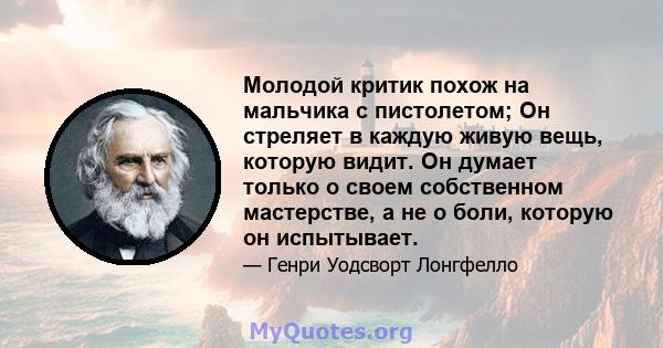 Молодой критик похож на мальчика с пистолетом; Он стреляет в каждую живую вещь, которую видит. Он думает только о своем собственном мастерстве, а не о боли, которую он испытывает.