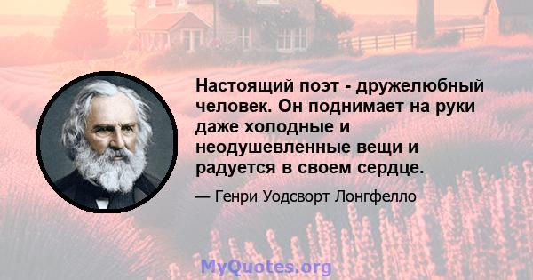 Настоящий поэт - дружелюбный человек. Он поднимает на руки даже холодные и неодушевленные вещи и радуется в своем сердце.