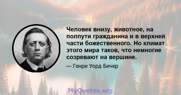 Человек внизу, животное, на полпути гражданина и в верхней части божественного. Но климат этого мира таков, что немногие созревают на вершине.