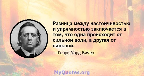 Разница между настойчивостью и упрямностью заключается в том, что одна происходит от сильной воли, а другая от сильной.