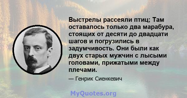 Выстрелы рассеяли птиц; Там оставалось только два марабура, стоящих от десяти до двадцати шагов и погрузились в задумчивость. Они были как двух старых мужчин с лысыми головами, прижатыми между плечами.