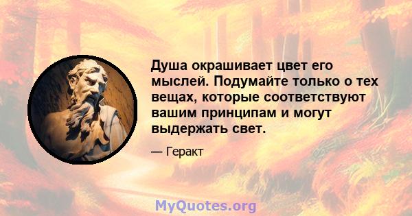 Душа окрашивает цвет его мыслей. Подумайте только о тех вещах, которые соответствуют вашим принципам и могут выдержать свет.