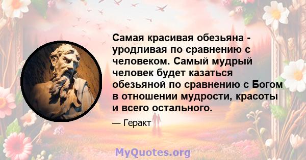 Самая красивая обезьяна - уродливая по сравнению с человеком. Самый мудрый человек будет казаться обезьяной по сравнению с Богом в отношении мудрости, красоты и всего остального.