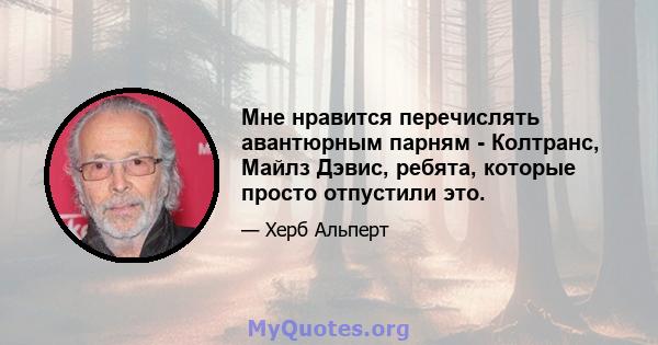 Мне нравится перечислять авантюрным парням - Колтранс, Майлз Дэвис, ребята, которые просто отпустили это.