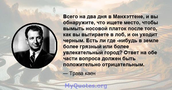 Всего на два дня в Манхэттене, и вы обнаружите, что ищете место, чтобы вымыть носовой платок после того, как вы вытираете в лоб, и он уходит черным. Есть ли где -нибудь в земле более грязный или более увлекательный