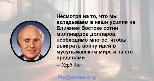 Несмотря на то, что мы вкладываем в наши усилия на Ближнем Востоке сотни миллиардов долларов, необходимо многое, чтобы выиграть войну идей в мусульманском мире и за его пределами