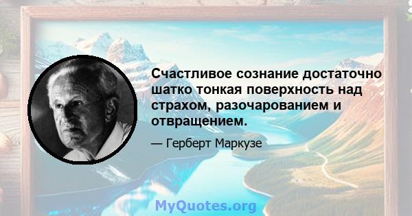 Счастливое сознание достаточно шатко тонкая поверхность над страхом, разочарованием и отвращением.