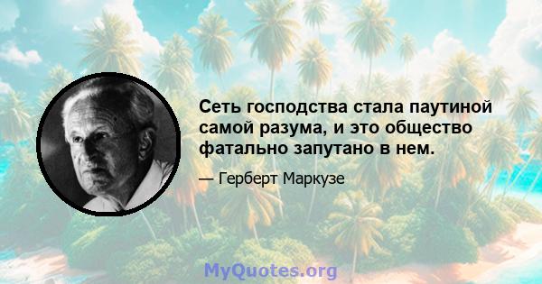 Сеть господства стала паутиной самой разума, и это общество фатально запутано в нем.