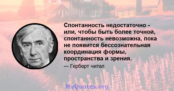 Спонтанность недостаточно - или, чтобы быть более точной, спонтанность невозможна, пока не появится бессознательная координация формы, пространства и зрения.