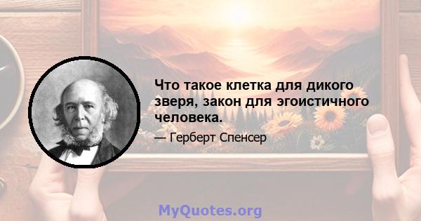 Что такое клетка для дикого зверя, закон для эгоистичного человека.