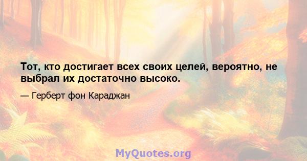 Тот, кто достигает всех своих целей, вероятно, не выбрал их достаточно высоко.