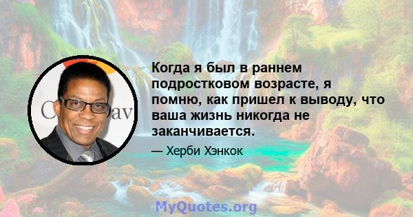 Когда я был в раннем подростковом возрасте, я помню, как пришел к выводу, что ваша жизнь никогда не заканчивается.