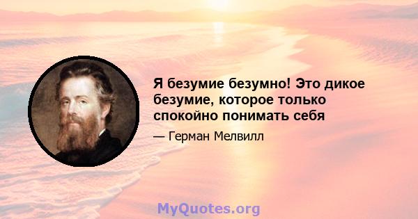 Я безумие безумно! Это дикое безумие, которое только спокойно понимать себя