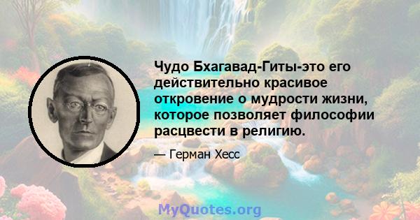 Чудо Бхагавад-Гиты-это его действительно красивое откровение о мудрости жизни, которое позволяет философии расцвести в религию.