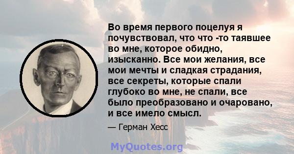 Во время первого поцелуя я почувствовал, что что -то таявшее во мне, которое обидно, изысканно. Все мои желания, все мои мечты и сладкая страдания, все секреты, которые спали глубоко во мне, не спали, все было