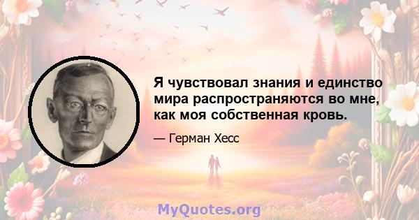 Я чувствовал знания и единство мира распространяются во мне, как моя собственная кровь.