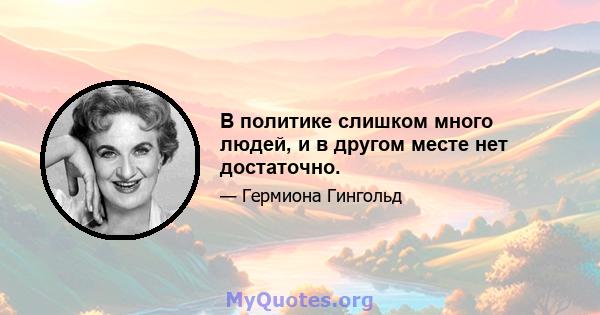 В политике слишком много людей, и в другом месте нет достаточно.