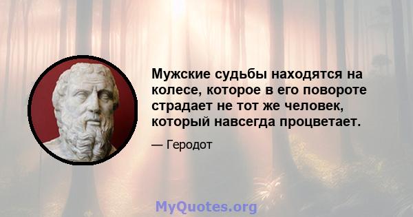 Мужские судьбы находятся на колесе, которое в его повороте страдает не тот же человек, который навсегда процветает.