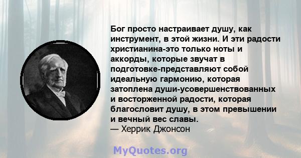 Бог просто настраивает душу, как инструмент, в этой жизни. И эти радости христианина-это только ноты и аккорды, которые звучат в подготовке-представляют собой идеальную гармонию, которая затоплена