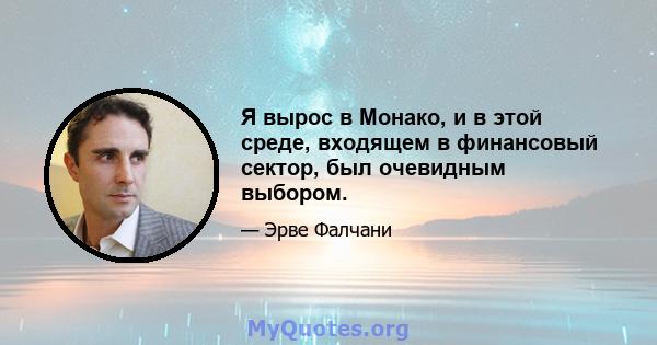 Я вырос в Монако, и в этой среде, входящем в финансовый сектор, был очевидным выбором.