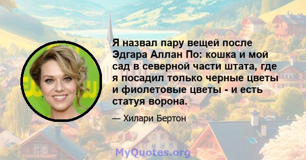 Я назвал пару вещей после Эдгара Аллан По: кошка и мой сад в северной части штата, где я посадил только черные цветы и фиолетовые цветы - и есть статуя ворона.