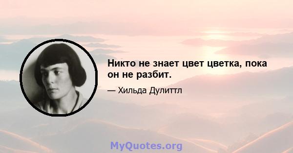 Никто не знает цвет цветка, пока он не разбит.