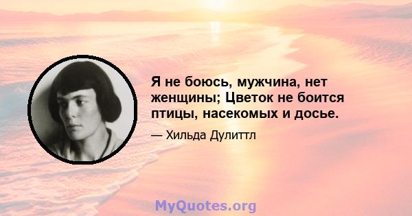 Я не боюсь, мужчина, нет женщины; Цветок не боится птицы, насекомых и досье.