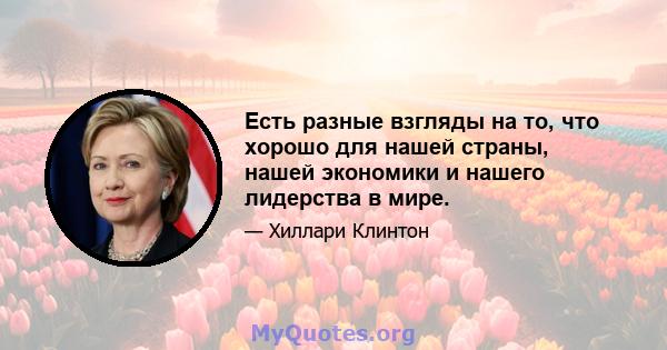 Есть разные взгляды на то, что хорошо для нашей страны, нашей экономики и нашего лидерства в мире.