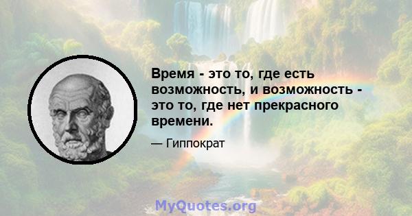 Время - это то, где есть возможность, и возможность - это то, где нет прекрасного времени.