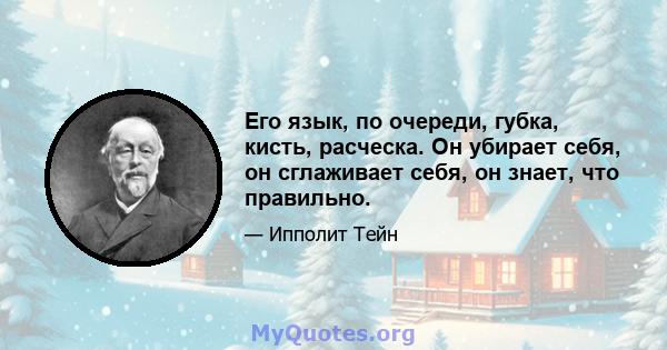 Его язык, по очереди, губка, кисть, расческа. Он убирает себя, он сглаживает себя, он знает, что правильно.