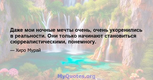 Даже мои ночные мечты очень, очень укоренились в реальности. Они только начинают становиться сюрреалистическими, понемногу.