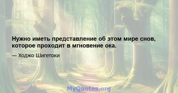 Нужно иметь представление об этом мире снов, которое проходит в мгновение ока.