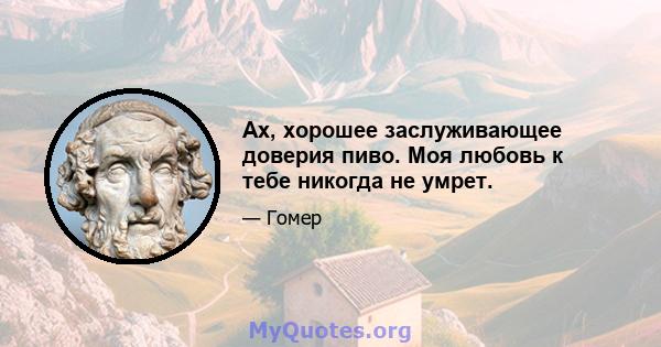 Ах, хорошее заслуживающее доверия пиво. Моя любовь к тебе никогда не умрет.