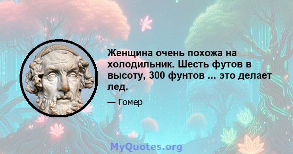 Женщина очень похожа на холодильник. Шесть футов в высоту, 300 фунтов ... это делает лед.