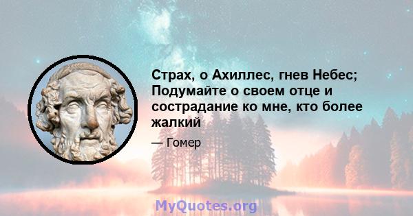 Страх, о Ахиллес, гнев Небес; Подумайте о своем отце и сострадание ко мне, кто более жалкий