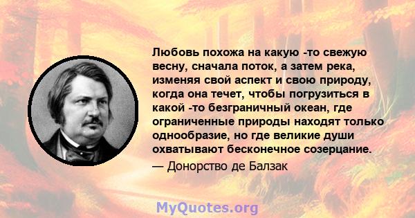 Любовь похожа на какую -то свежую весну, сначала поток, а затем река, изменяя свой аспект и свою природу, когда она течет, чтобы погрузиться в какой -то безграничный океан, где ограниченные природы находят только