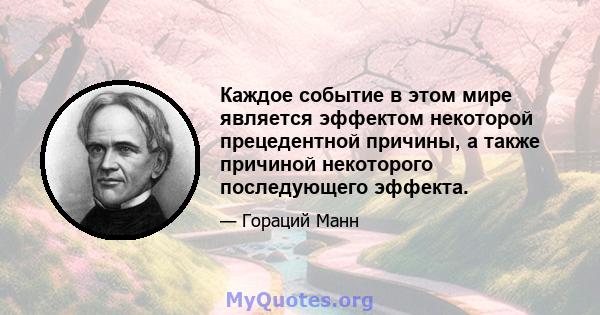 Каждое событие в этом мире является эффектом некоторой прецедентной причины, а также причиной некоторого последующего эффекта.