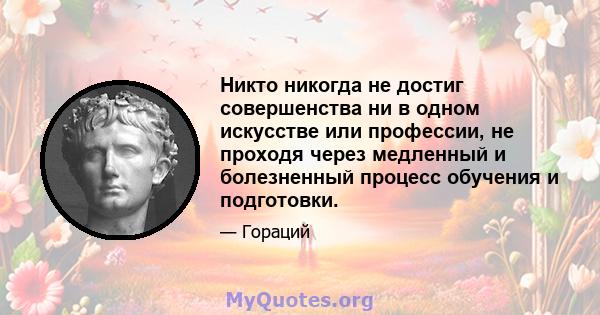 Никто никогда не достиг совершенства ни в одном искусстве или профессии, не проходя через медленный и болезненный процесс обучения и подготовки.