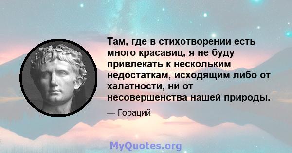 Там, где в стихотворении есть много красавиц, я не буду привлекать к нескольким недостаткам, исходящим либо от халатности, ни от несовершенства нашей природы.