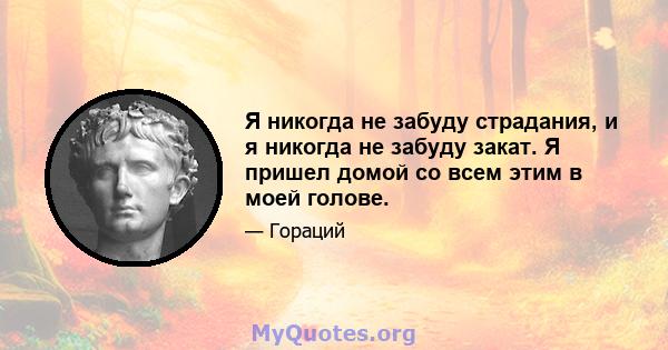 Я никогда не забуду страдания, и я никогда не забуду закат. Я пришел домой со всем этим в моей голове.