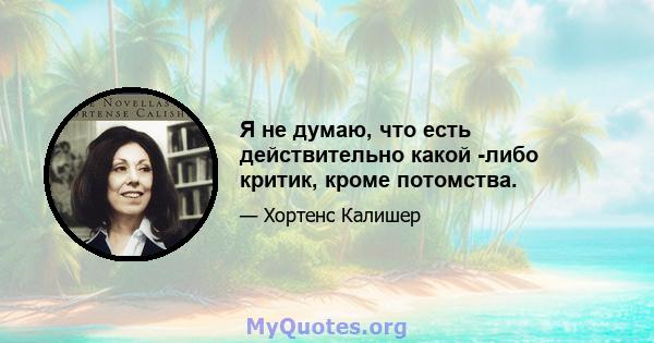 Я не думаю, что есть действительно какой -либо критик, кроме потомства.