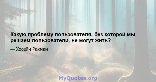 Какую проблему пользователя, без которой мы решаем пользователи, не могут жить?