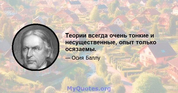 Теории всегда очень тонкие и несущественные, опыт только осязаемы.