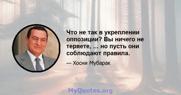 Что не так в укреплении оппозиции? Вы ничего не теряете, ... но пусть они соблюдают правила.